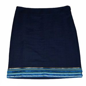 Talbots Navy Sequin Fringe Trim Skirt